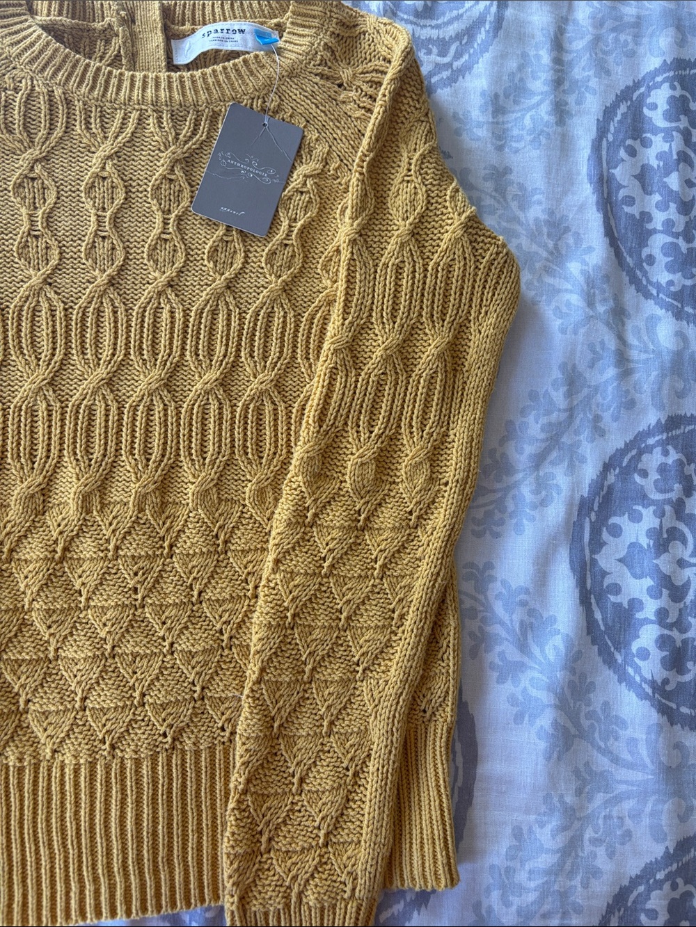 Sparrow x Anthropologie - Mustard Cable Knit Crew Sweater Size M. NWT - Picture 6 of 8